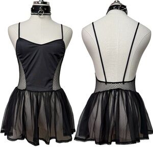 Vintage 90's Black Sheer Fishnet Nylon Sheer Skirt Lingerie Top Small